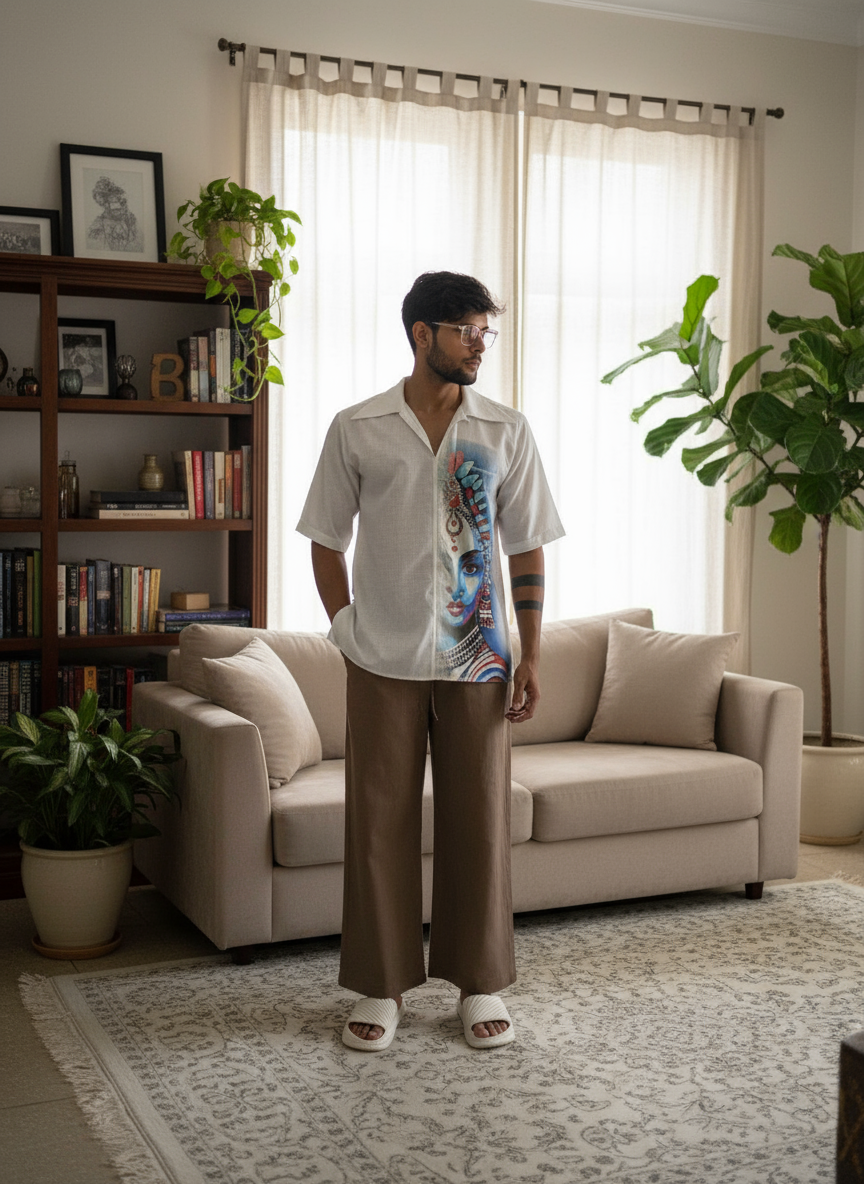 Deity graphic white print kurta for men's