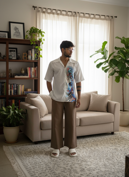 Deity graphic white print kurta for men