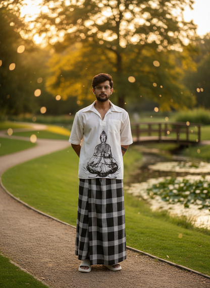 White kurta with budha print for men's