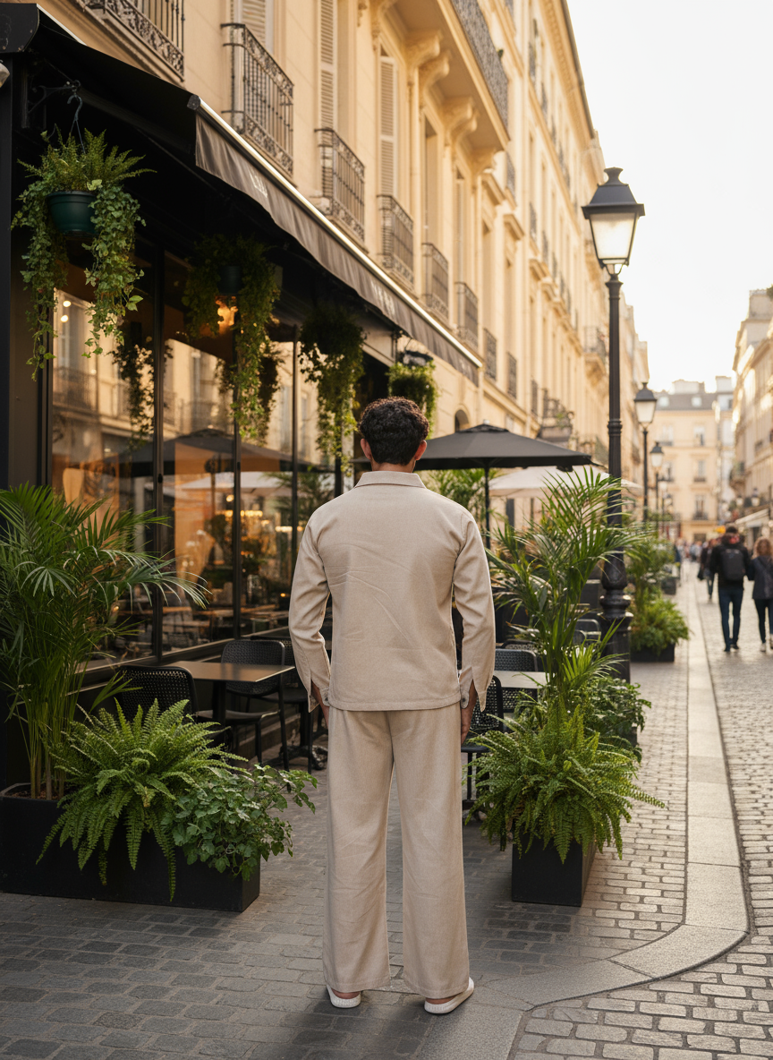 Men’s Casual Beige Blazer and Pajama Pant Set 