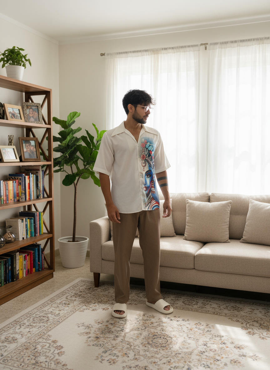 Deity graphic white print kurta for men