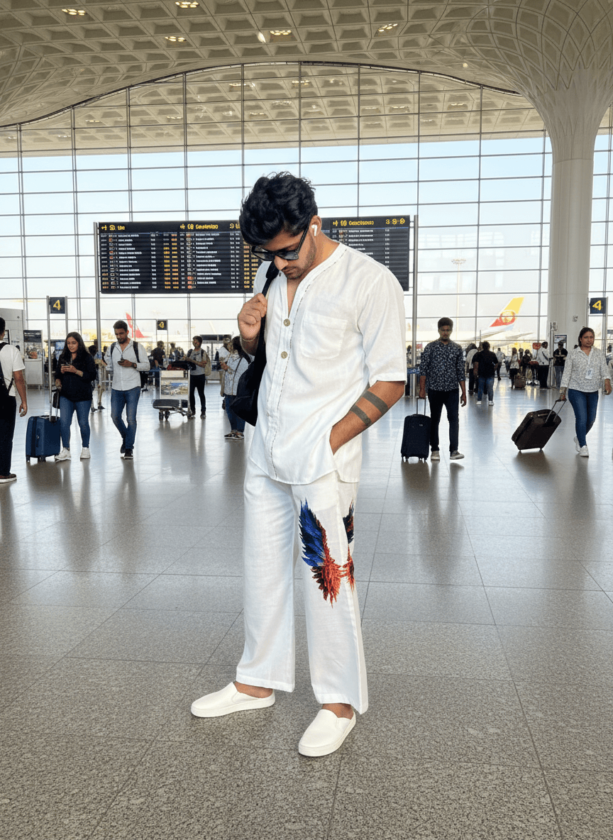 White Wing Pattern Beach Shirt & Pajama pants Set for Men