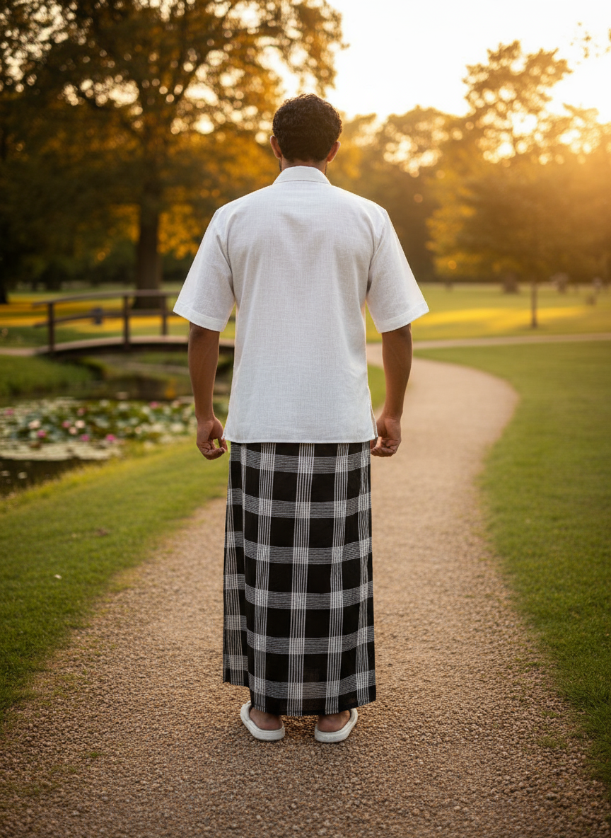 Black and white check pajamalungi for men