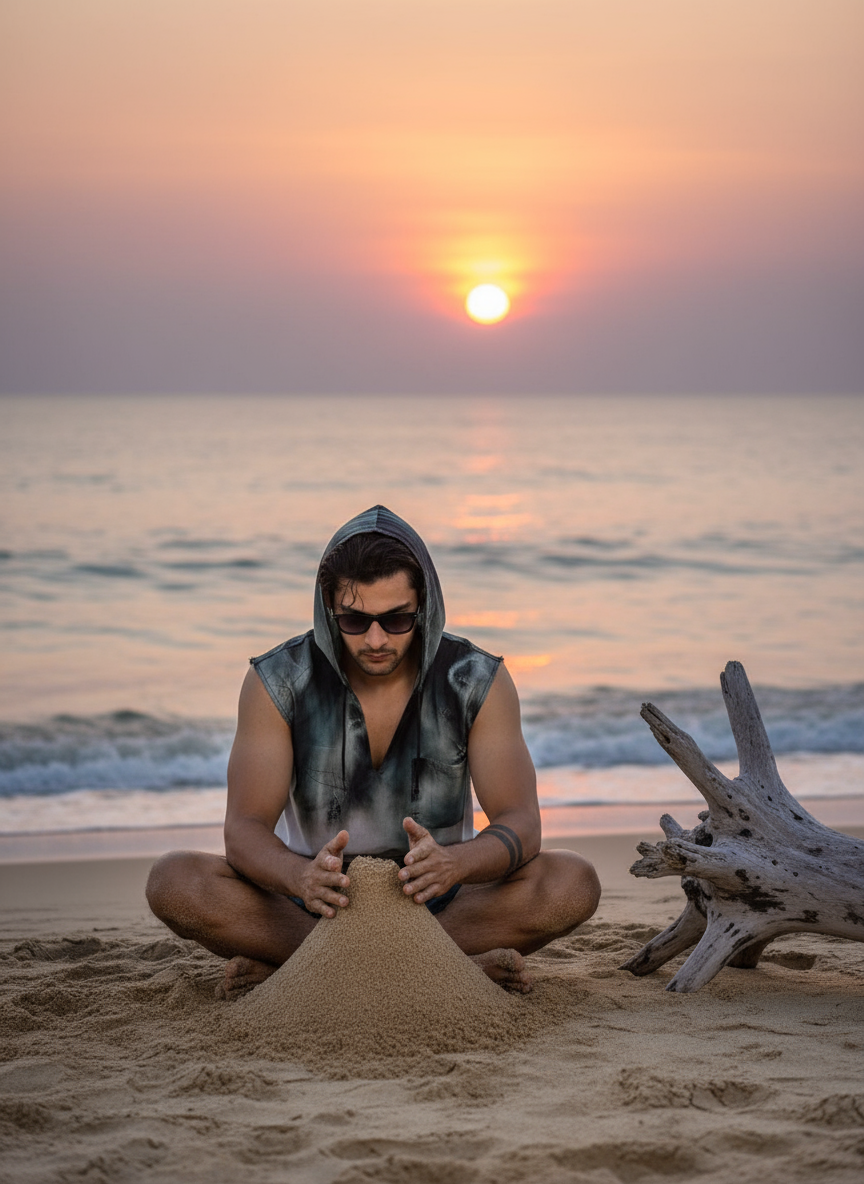 geometric print beach sleeveless co-ord set for men