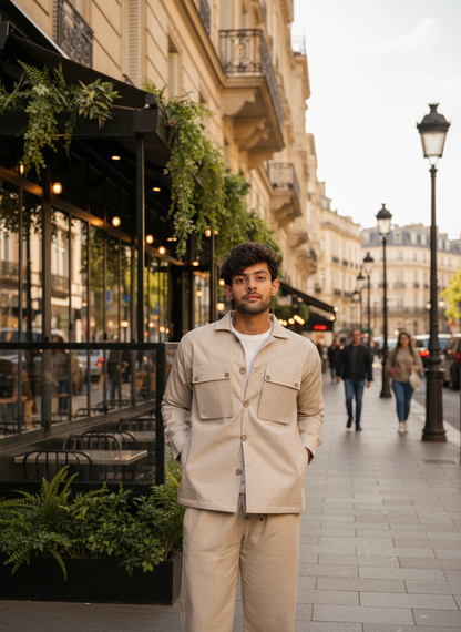 Men’s Casual Beige Blazer and Pajama Pant Set 
