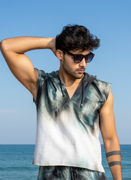 geometric print beach sleeveless co-ord set for men