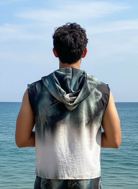 geometric print beach sleeveless co-ord set for men