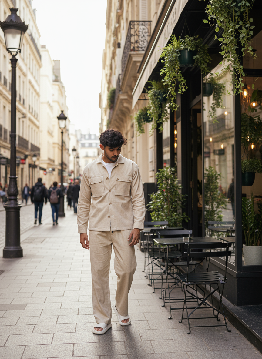 Men’s Casual Biege Blazer and pajama pant set  – Sand Beige