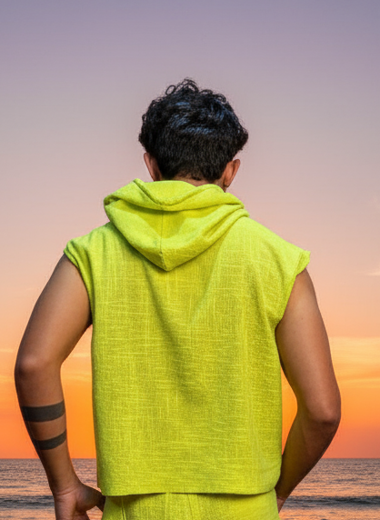 Cotton Lime Green Hoodie Beach for Men