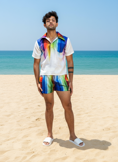 Rainbow Striped Shorts Beach for Men