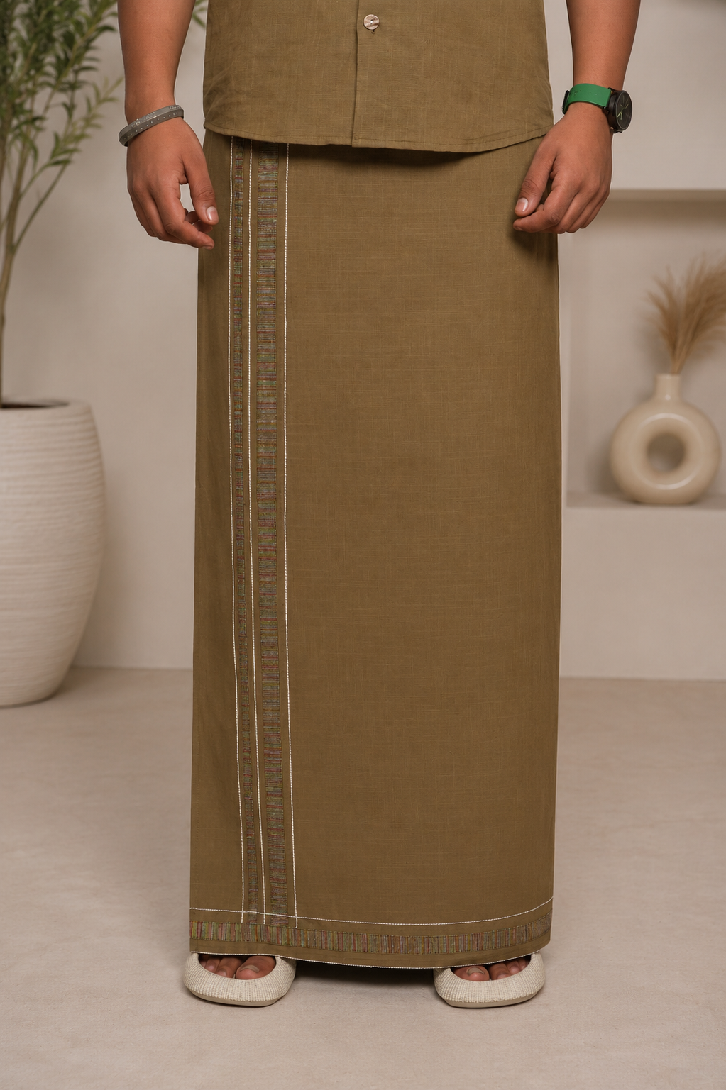 Premium Cotton Stripe Pajamalungi – Khaki