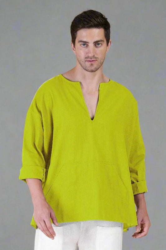 Lemon Green Off Shoulder Loose Cotton Kurta