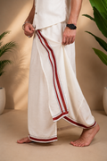 Ivory maroon border lungi styled in motion