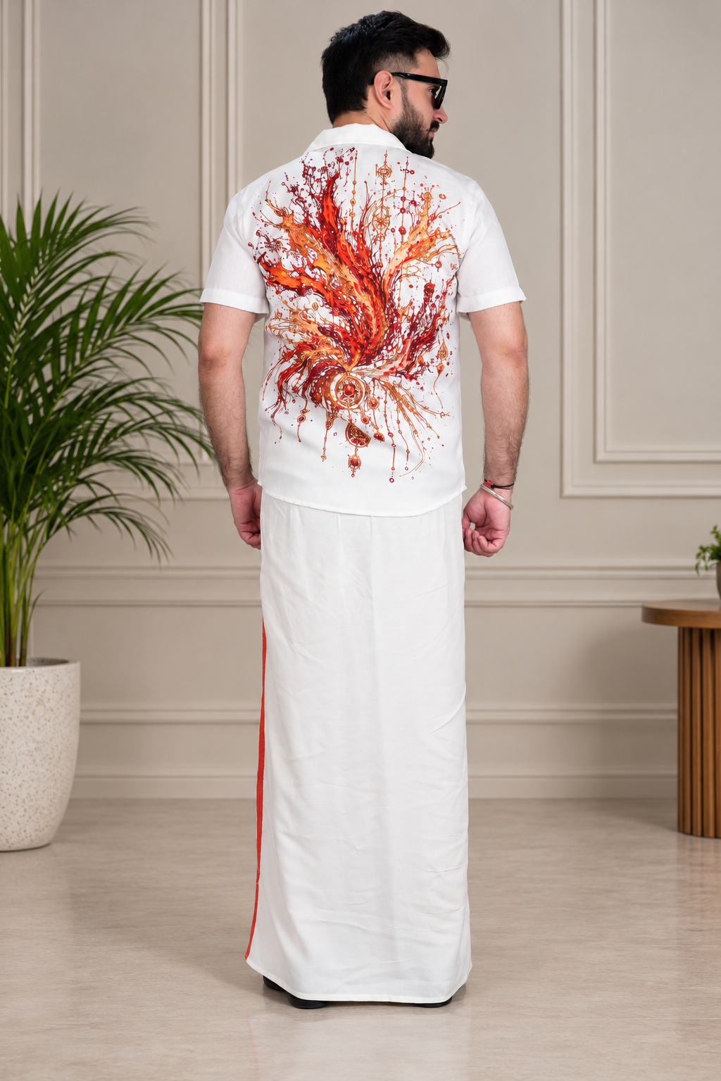 Men White colour with Ember Stripe PajamaLungi