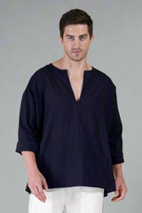 Navy Blue Off Shoulder Loose Cotton Kurta