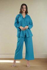Women trendy Oversized Cotton Shirt Deep Teal