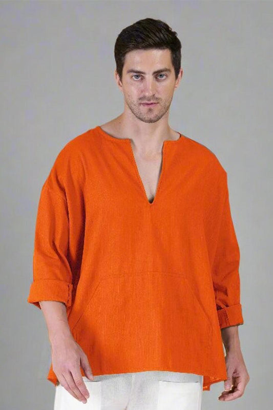 Orange Off Shoulder Loose Cotton Kurta