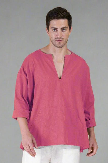 Tulip Pink Off Shoulder Loose Cotton Kurta