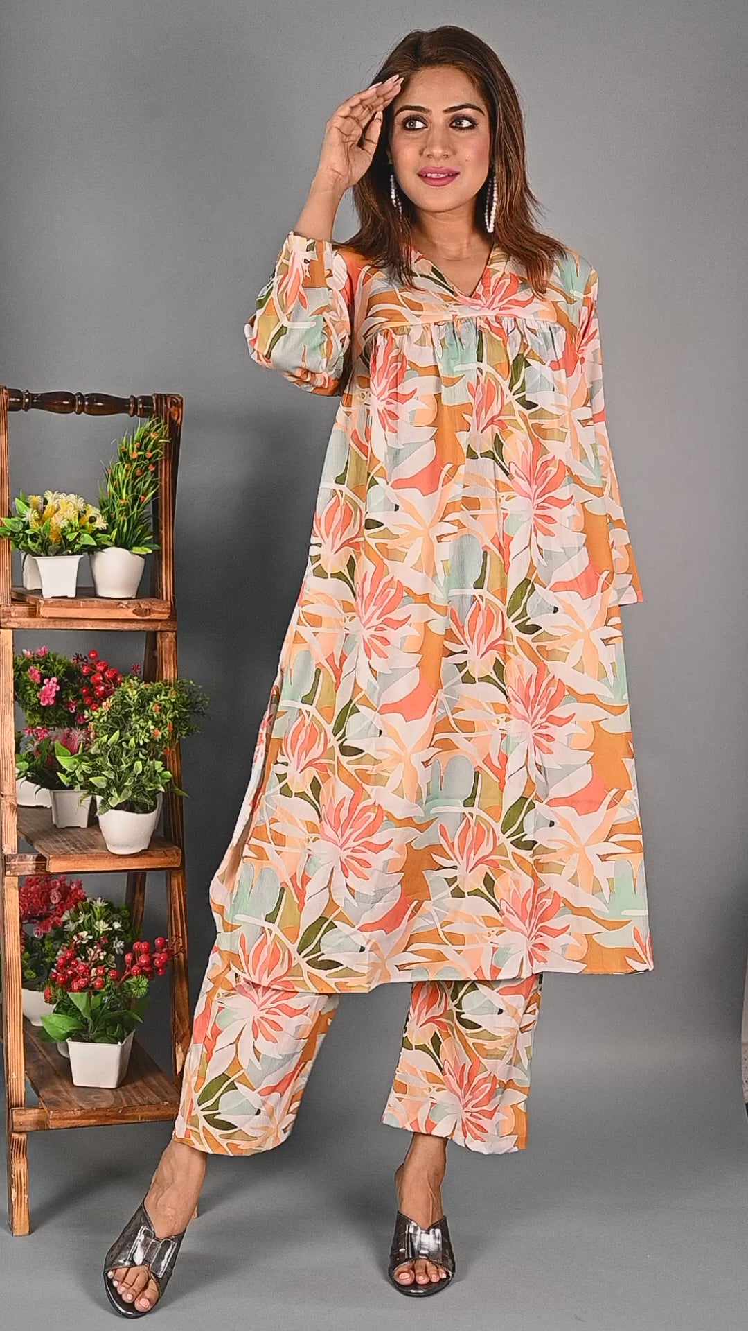 Premium Quality Cord Set  for Women in Peach Colour Print