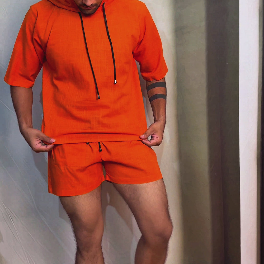 
                      
                        Load and play video in Gallery viewer, Bright Orange Beach Hoodie Co-ord Set for Men – Limited Edition
                      
                    