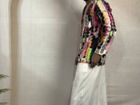 Men's White pajamalungi with Multicolor Abstract Stripe