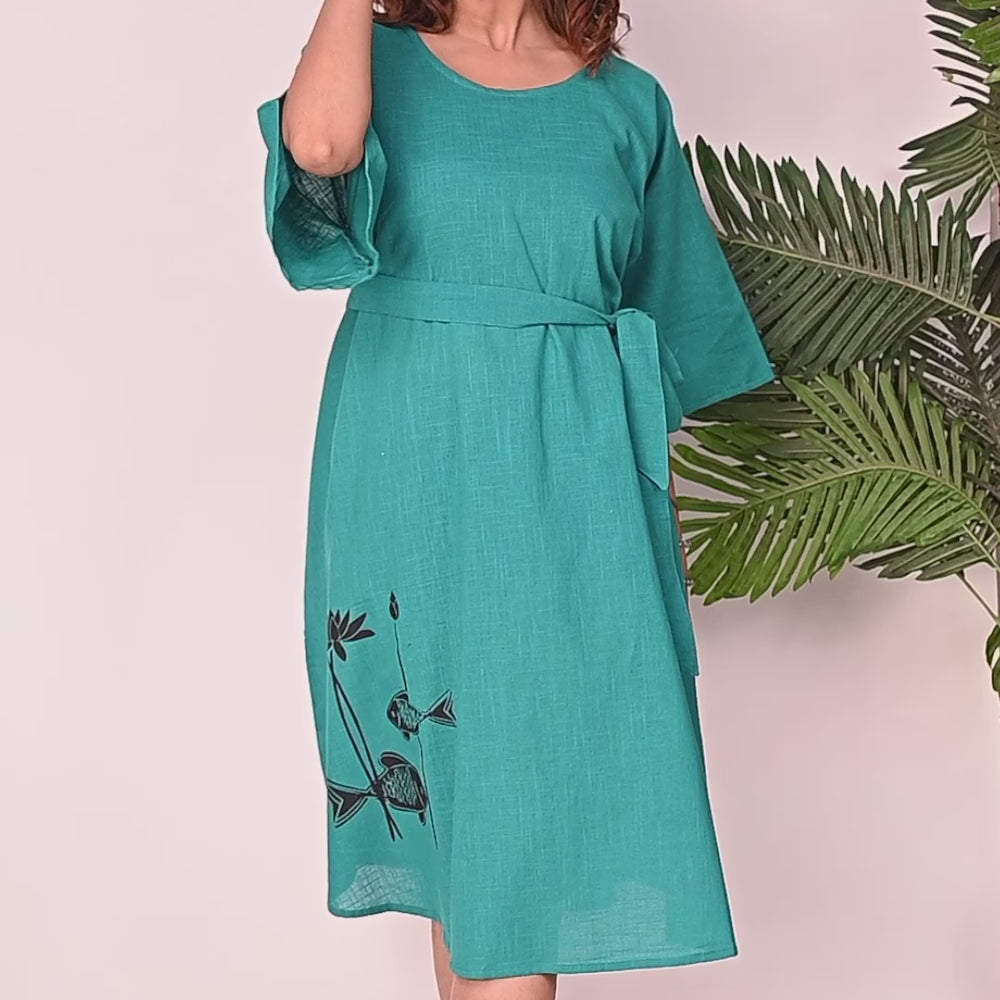 
                      
                        Load and play video in Gallery viewer, Premium Quality Cotton Slub Tunic Dress for Women in Teal Blue Colour
                      
                    