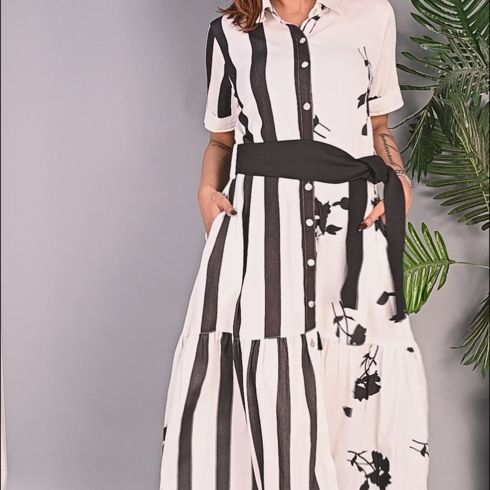 
                      
                        Load and play video in Gallery viewer, Premium Quality Digital Printed Tunic Dress for Women in Black &amp;amp; White Colour
                      
                    