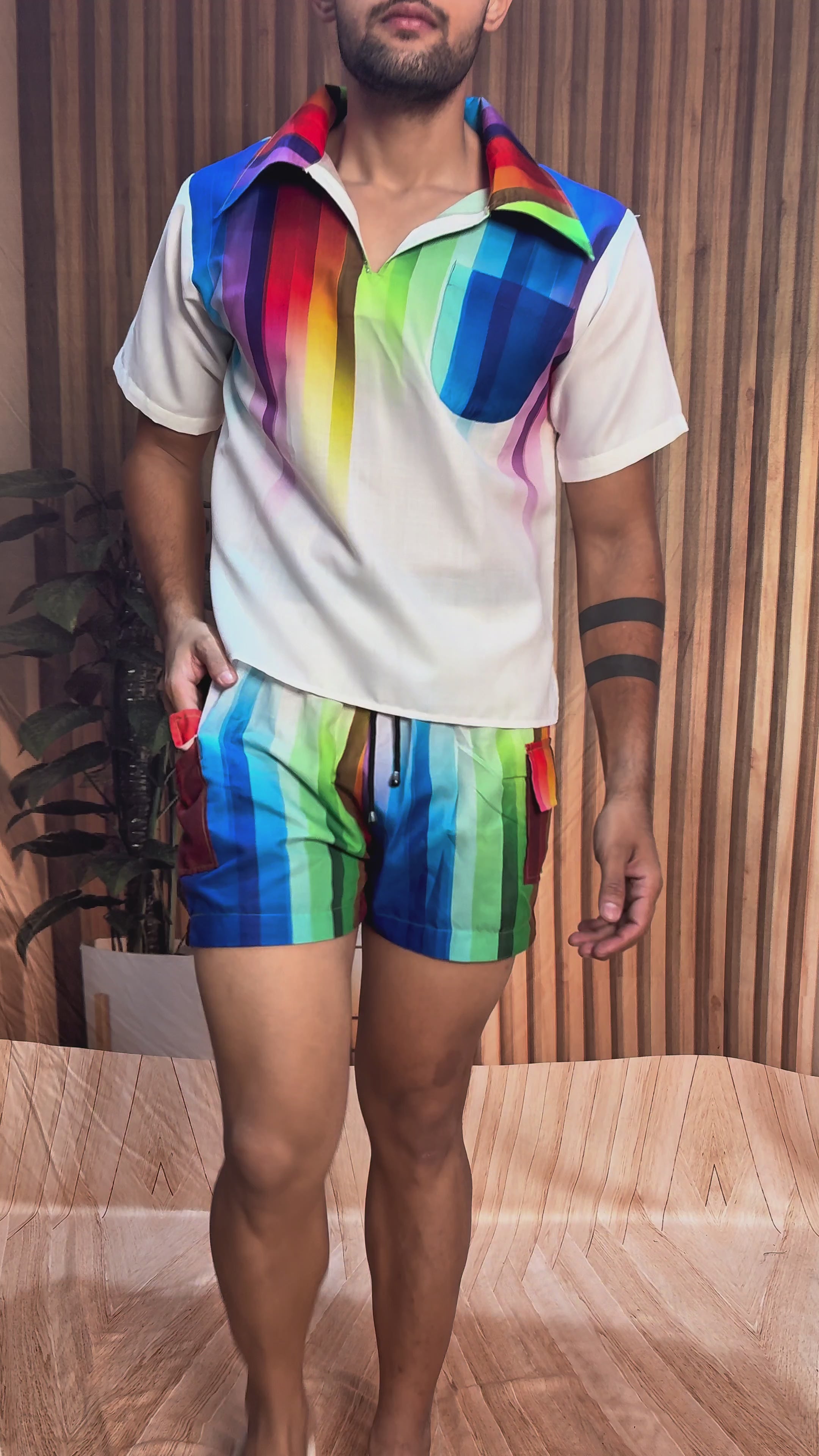 Rainbow Striped Hoodie Beach for Men
