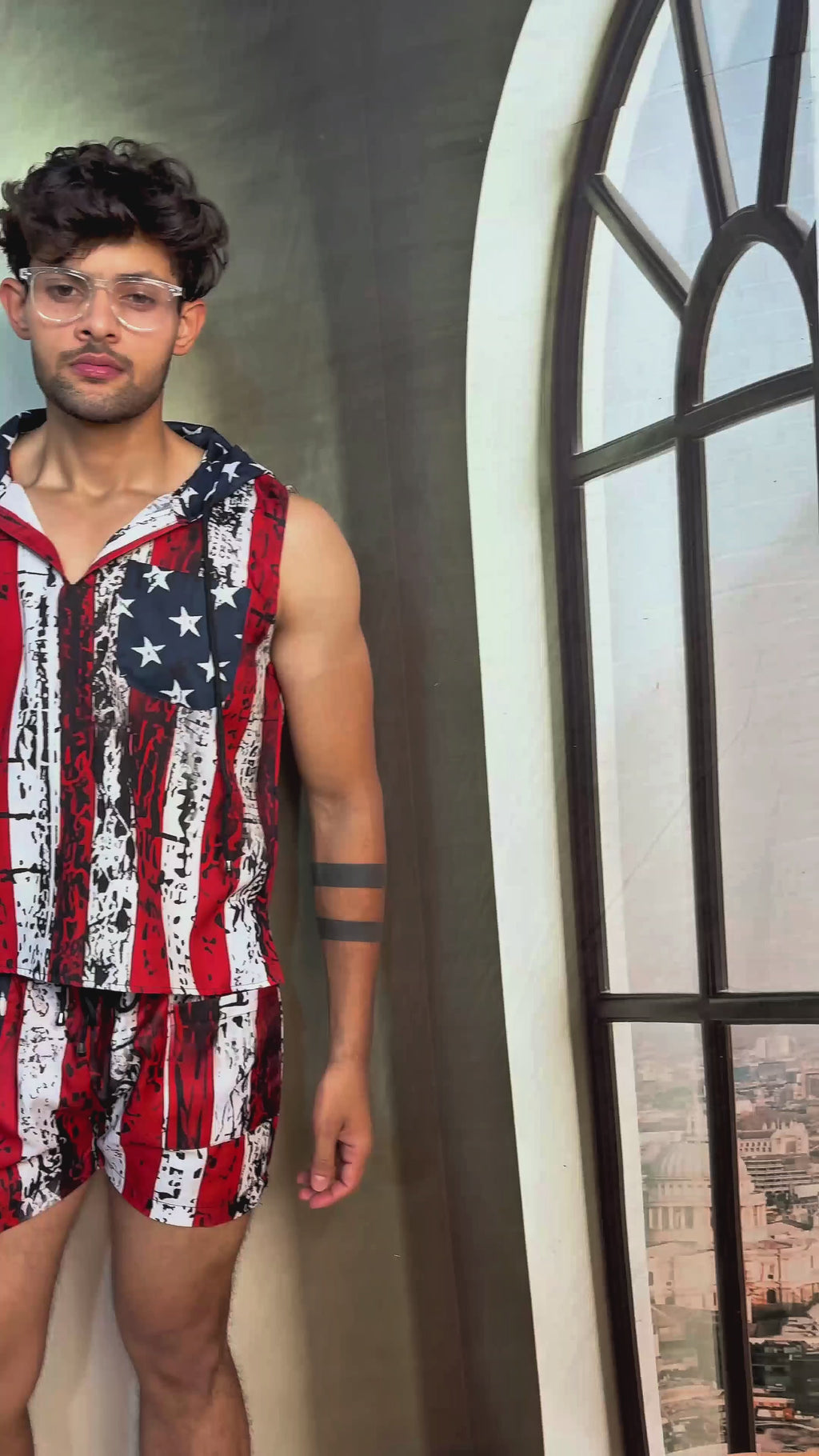 Star and Stripe Print Beach Shorts for Men