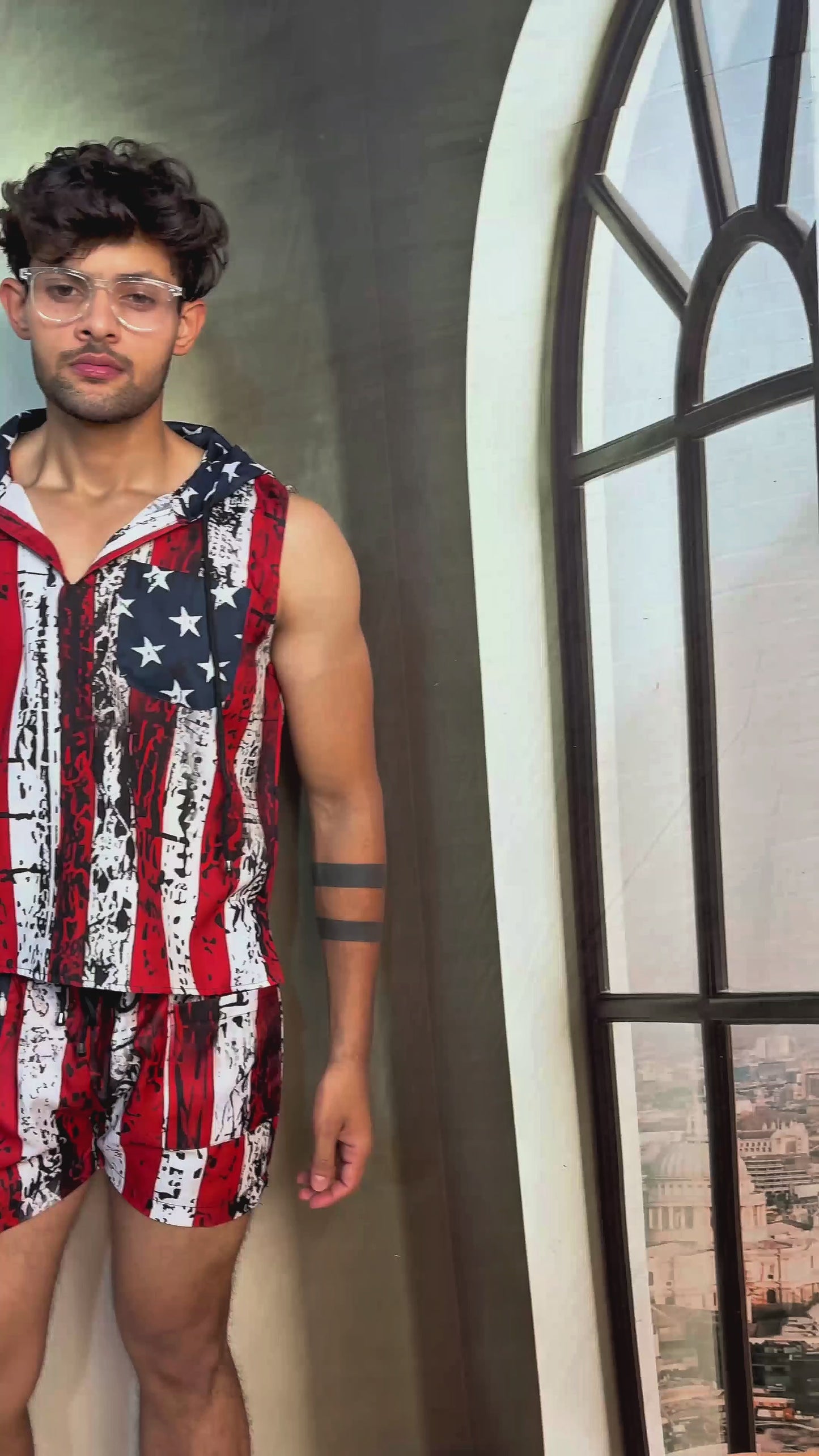 Star And Strip Print Beach Sleeveless Cord set - Men’s Beach Wear