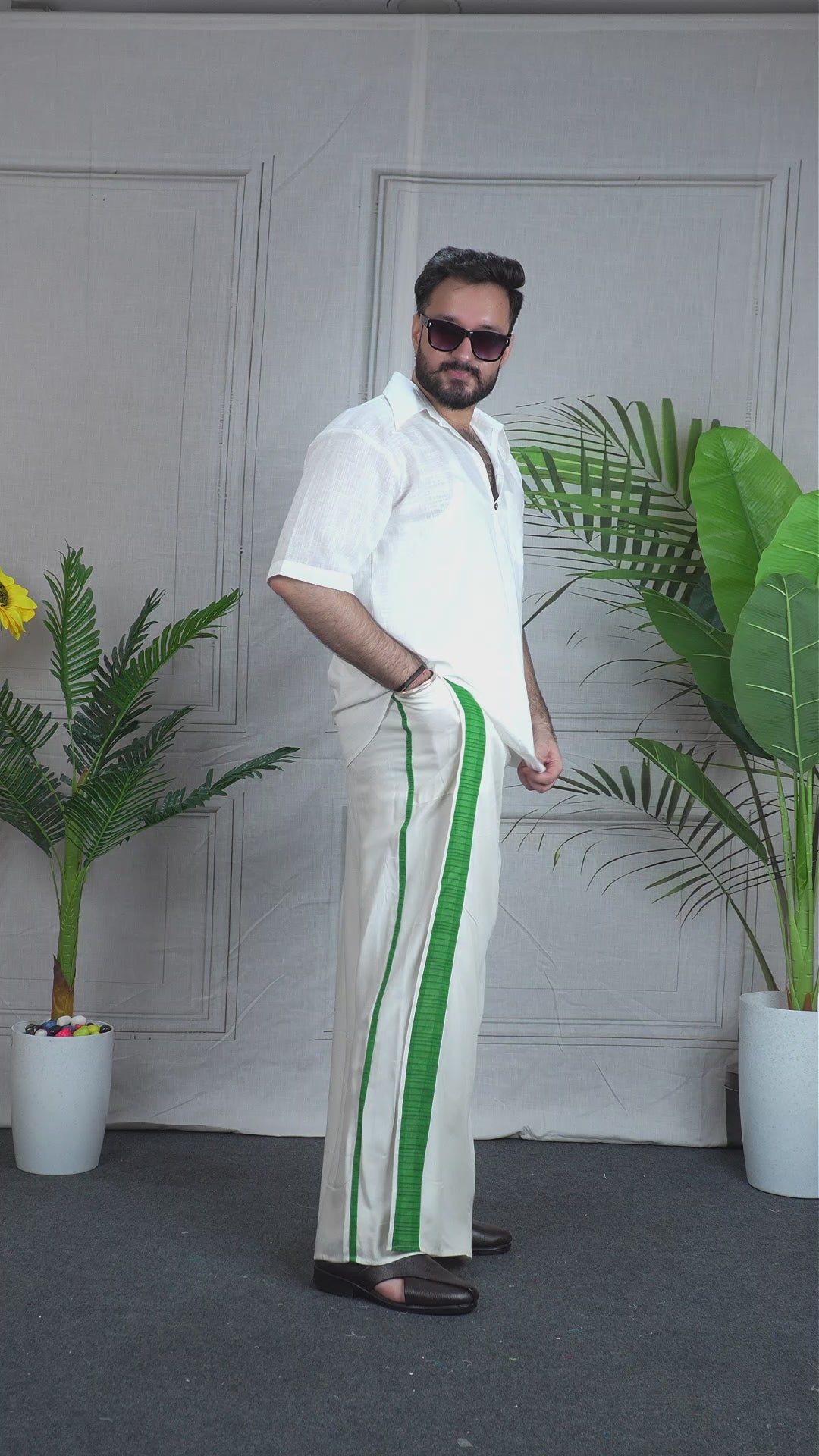 Men's Ivory Forest Stripe PajamaLungi