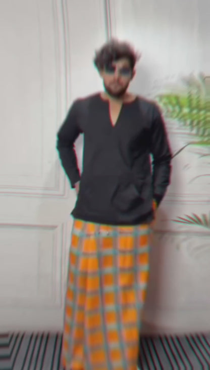 Men Classic Orange&Blue Checked Pajamalungi