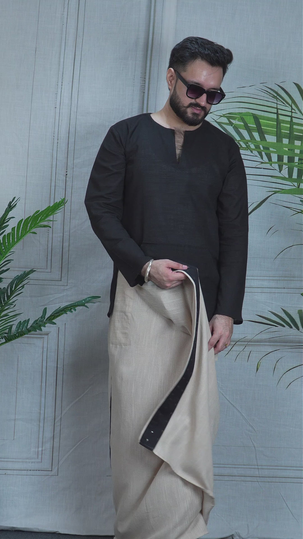 men's Cream Blackline PajamaLungi