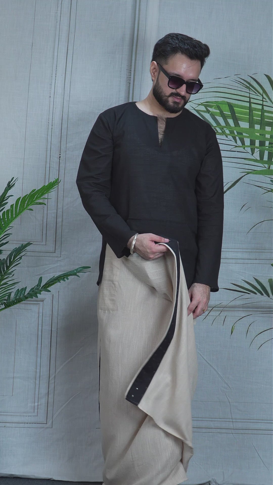 men's Cream Blackline PajamaLungi