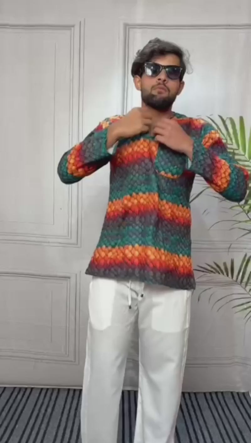 Men’s Multicolor Textured Print Kurta