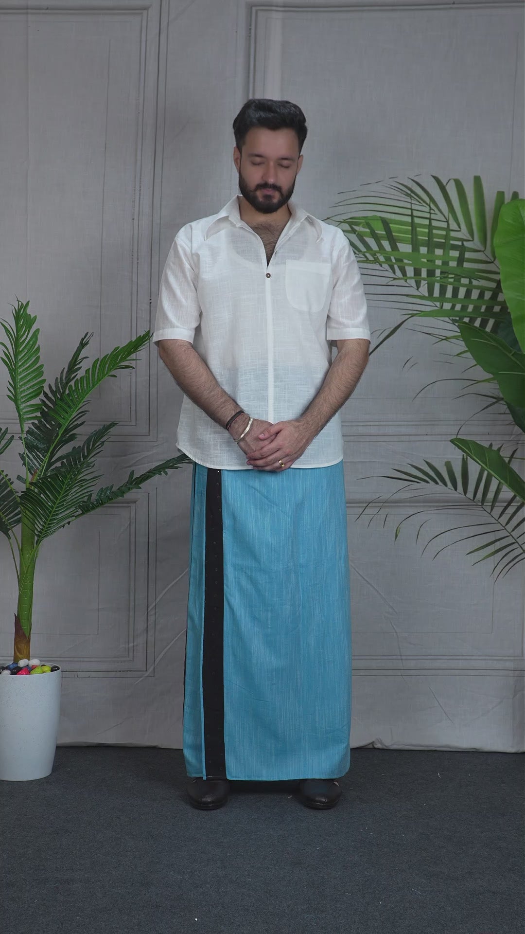 Men's Ocean Crest PajamaLungi with Black sequence emb stripe