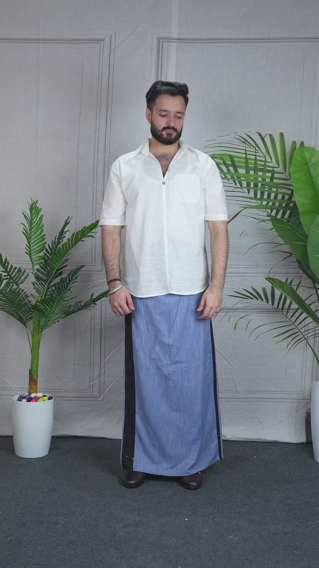 Men's Midnight Edge Blue PajamaLungi with Black sequence emb stripe