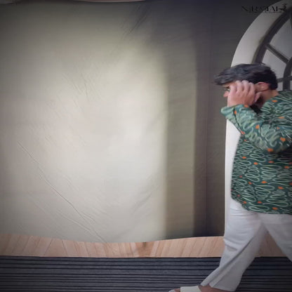 Men Green Designer Printed Kurta