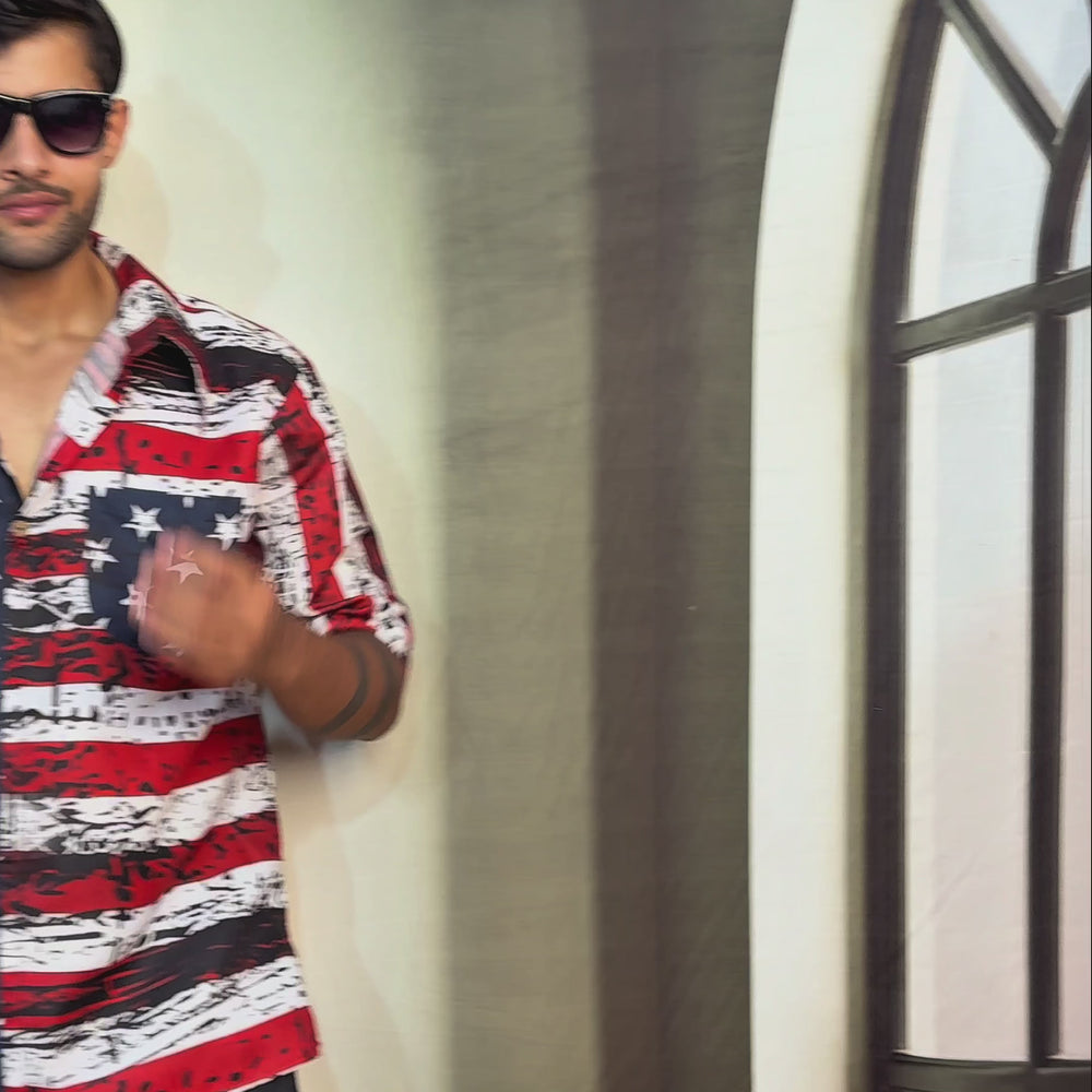 
                      
                        Load and play video in Gallery viewer, American Star &amp;amp; Stripe Flag Print Shirt and Pant- Men’s Summer Wear
                      
                    