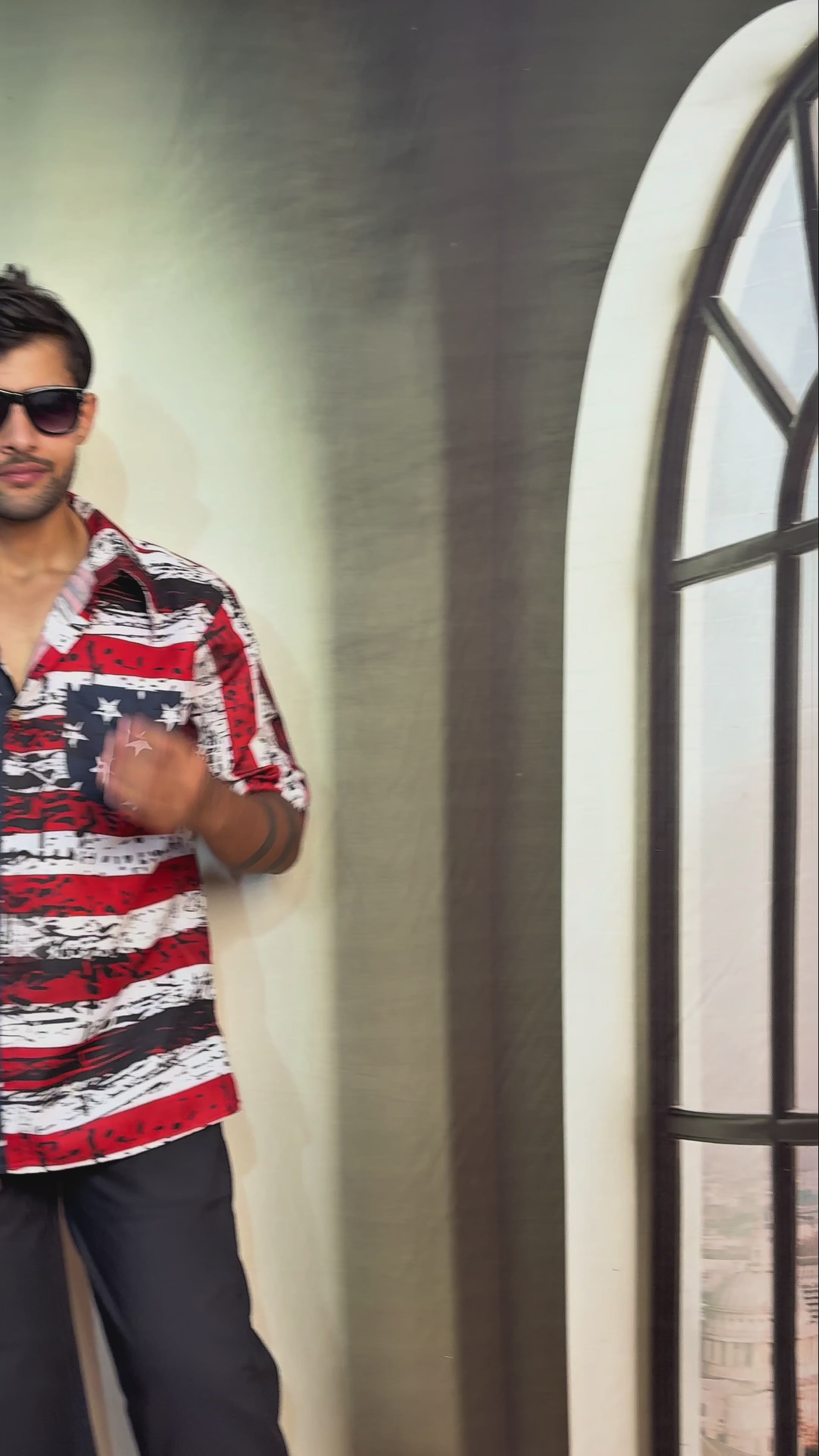 Star and Stripe Digital Print Kurta Shirt for Men