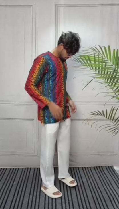 Men’s Abstract Printed Straight Kurta