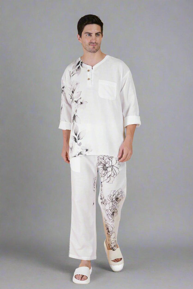 
                      
                        Load and play video in Gallery viewer, Flower Printed White Kurta &amp;amp; Pajama set
                      
                    