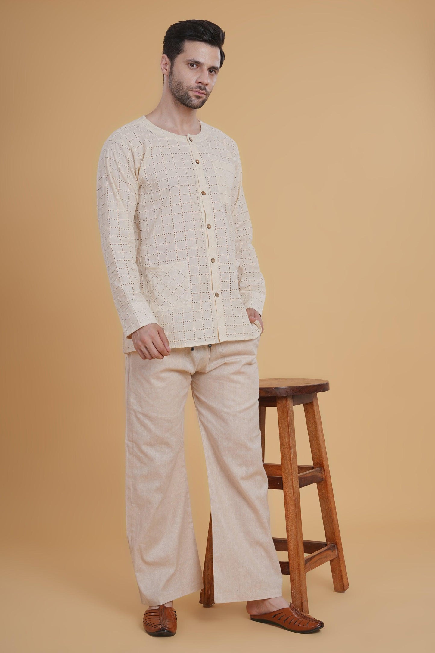 Cream Hakoba Cotton Co-ord Set