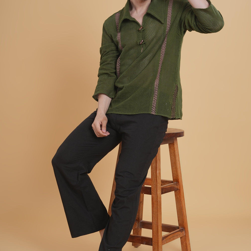 The Tribal Calm Crochet  Kurta Shirt