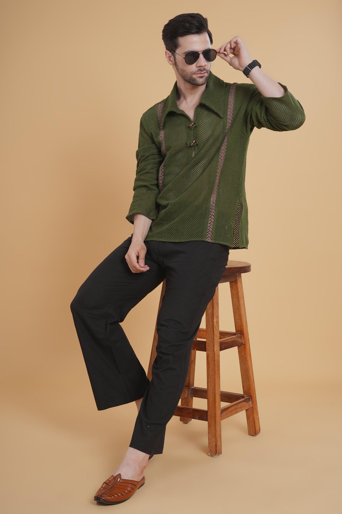 The Tribal Calm Crochet  Kurta Shirt