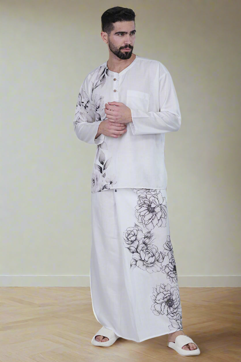 Floral Digital Printed PajamaLungi Kurta Set