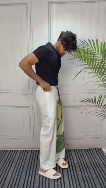 Men White  Leafline Print Pajama