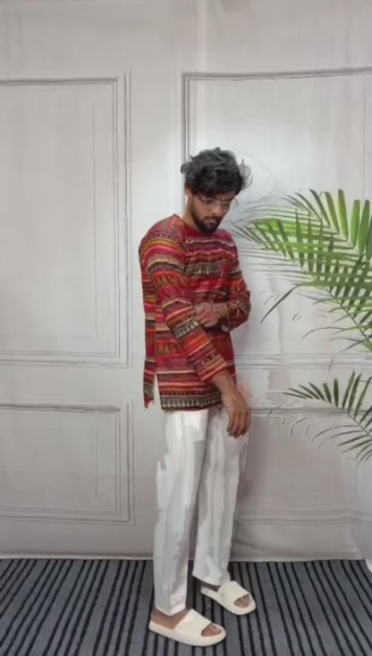 Multicolor Tribal Stripe Print Kurta