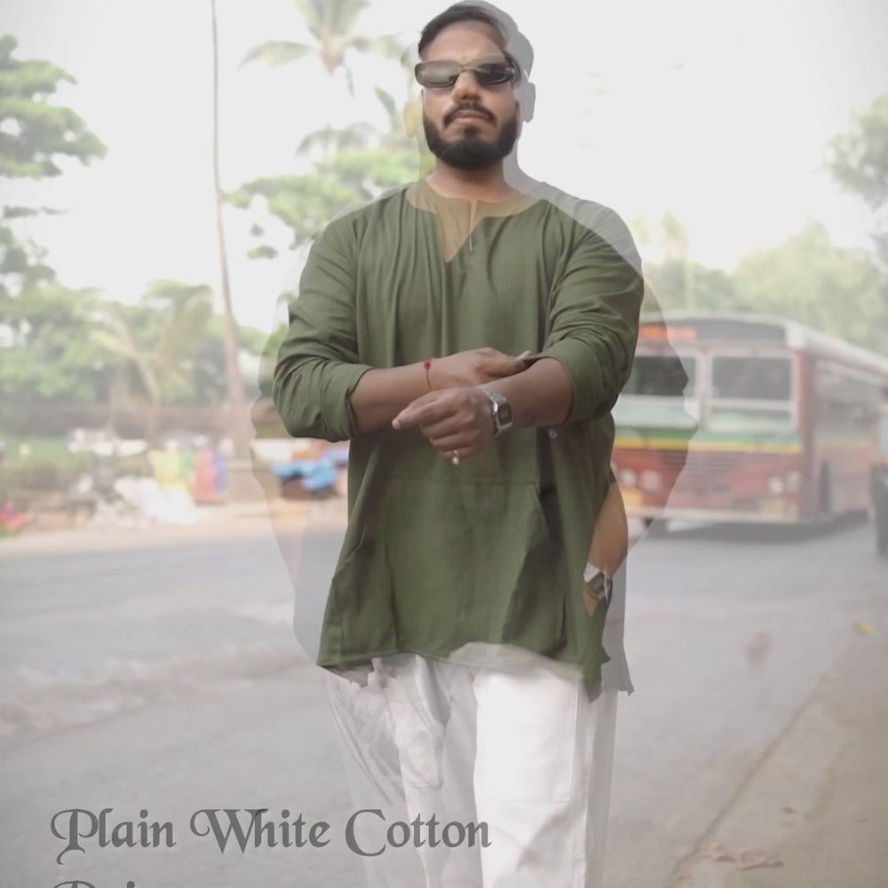 
                      
                        Load and play video in Gallery viewer, Off Shoulder Loose Cotton Kurta &amp;amp; Plain White Cotton Pajama Set
                      
                    