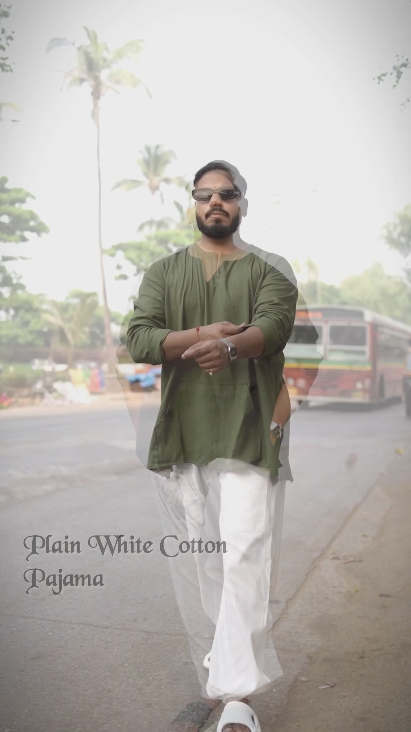 Off Shoulder Loose Cotton Kurta & Plain White Cotton Pajama Set